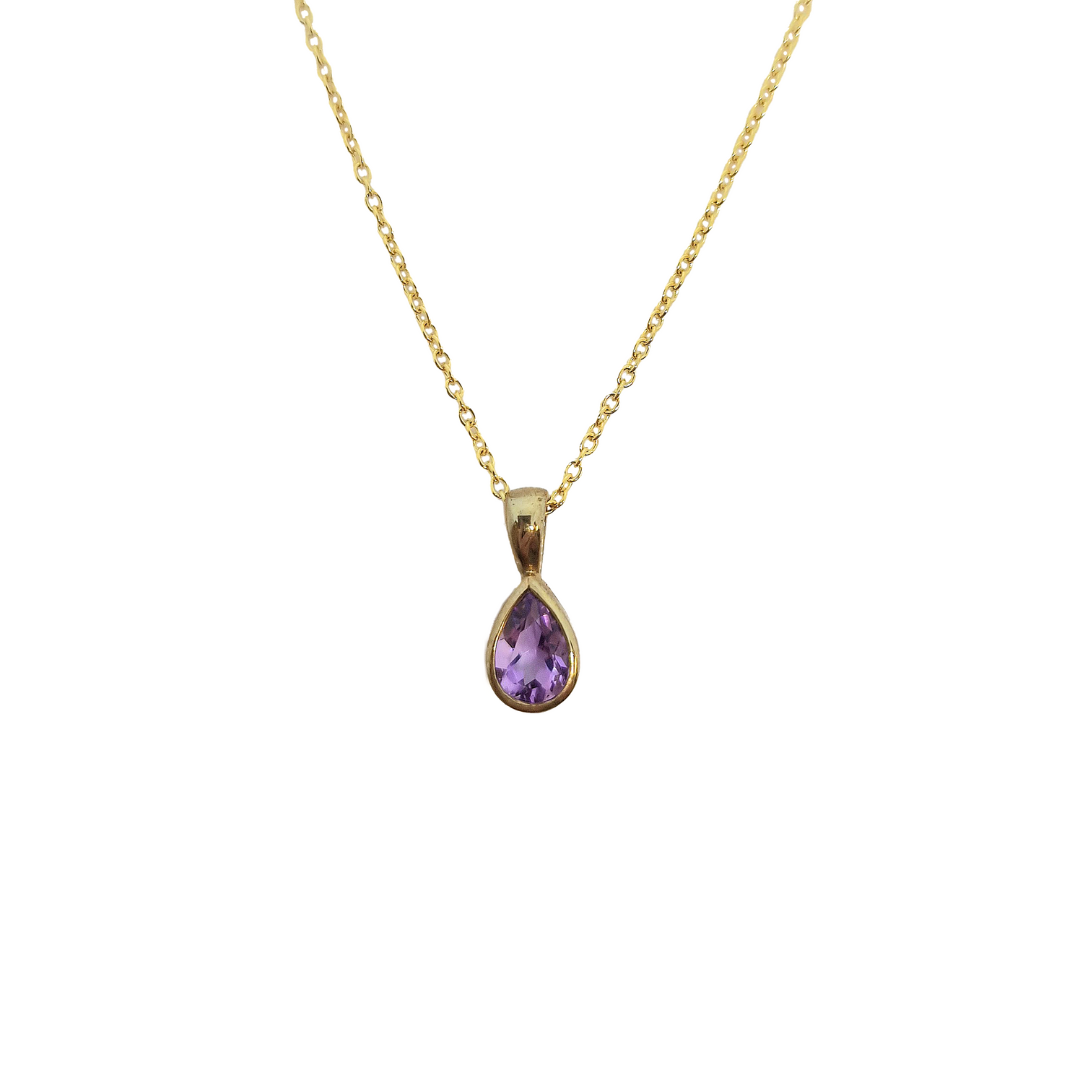 9ct Gold Necklace Pear shape Amethyst