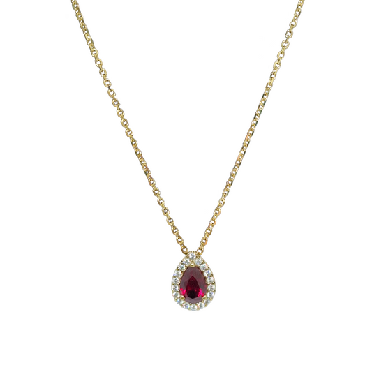 9ct Gold Pear shape Garnet and C2 Necklace