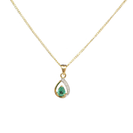 9ct Gold Pendant with Emerald and Dimond Necklace