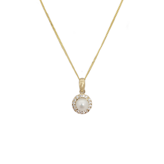 9ct Gold Pearl C-2 and Chain