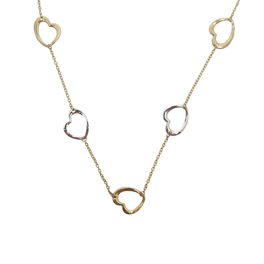 9ct Gold white and yellow heart Necklace