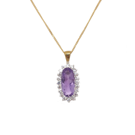 9ct Gold Amethyst C-Z Pendant and Chain